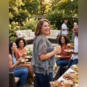 Pure Energy Outdoor Leopard Print Blouse in Black and White